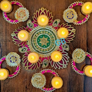 Indian Traditional Lotus & Gota Patti Tea light Holder, LED Light Holder, Indie Room Decor, Farmhouse Decoration, Wedding Gift, Diwali Diyas