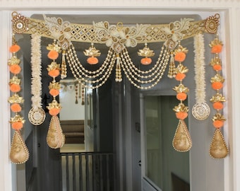 Appeso alla porta Toran, Decorazione sullo sfondo Diwali, Mantovana della porta, Bandarwal, Appeso con nappa di perle, Decorazione dell'ingresso, Pooja Mandir, Regalo per la nuova casa