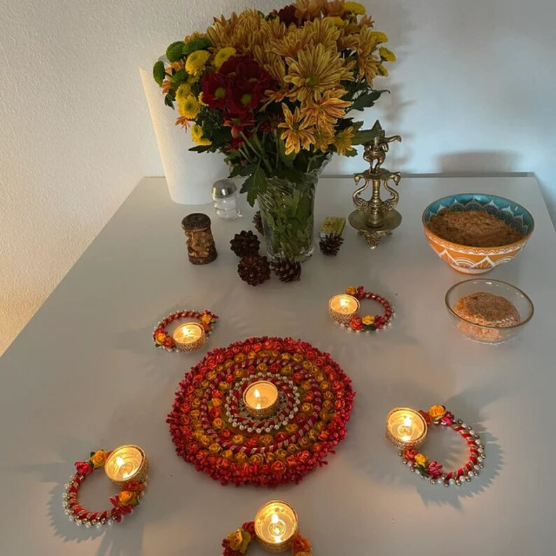 Handmade Rangoli Set Diwali Decoration Tealight Candle Etsy