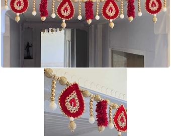 Diwali Decoration Bandhanwar, Altar Temple Thoran, Indian Flower Toran, Pearl Tassel Wall Hanging, New Home Entryway,Pooja Mandir Decor Idea