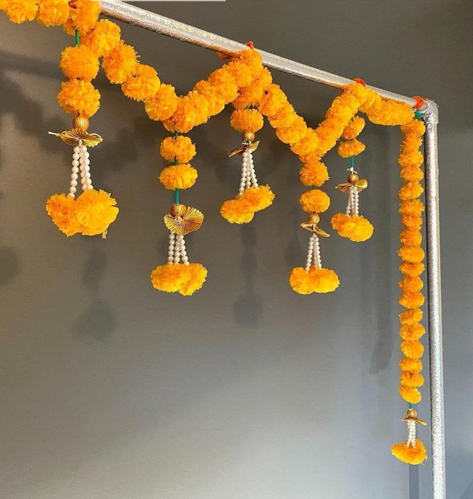 Artificial Marigold Garlands Toran with Pearl Beads Pooja Etsy