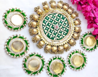 India Diwali Rangoli Decoration, Lotus & Gota Patti, Tealight Wax Warmer, Tabletop Fireplace Mantel, Rangoli Candle Gift, Pooja Mandir Decor