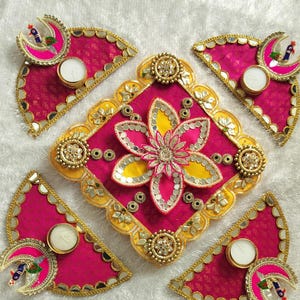 Decorazione indiana Diwali, tappetino Rangoli floreale riutilizzabile, decorazioni fai da te per la casa con pavone e specchio, idea regalo culturale di tendenza per le feste tradizionali