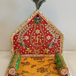 Wooden Singhasan for Hindu Deity, Vyasasana for Pooja Mandir, Ganesha, Durga, Krishna Idol Pooja Chowki, Indian Pooja Decor, Religious Gifts