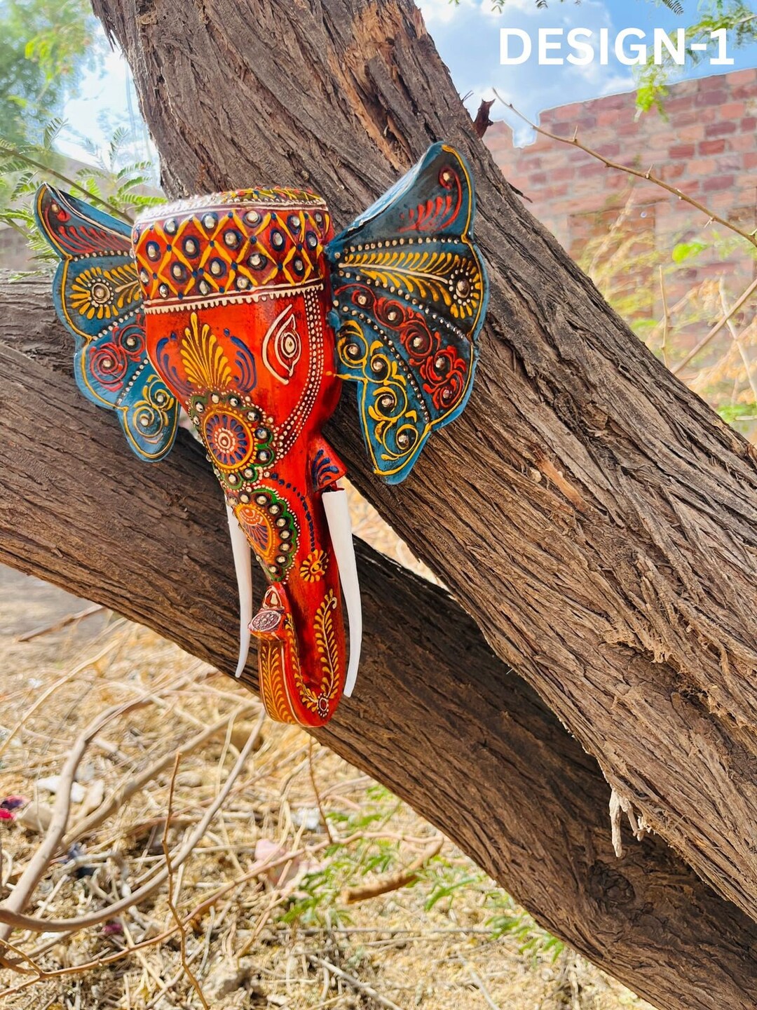 Wooden Elephant Head Wall Mount, Indian Elephant Wall Hangings