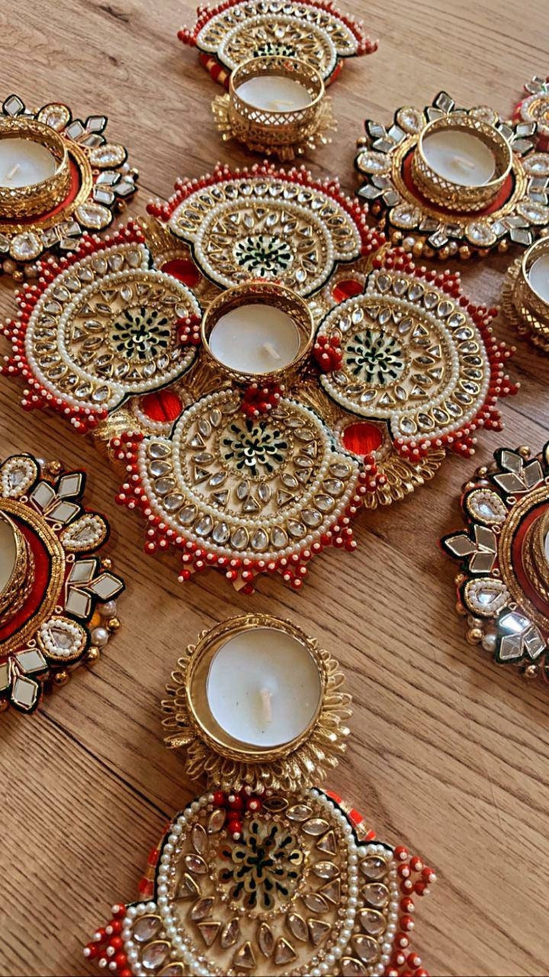 Aesthetic Kundan Rangoli Set, Beaded Pearls & Stones, Festive Home ...