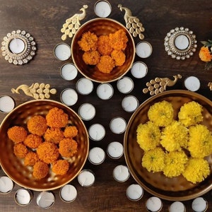 Ciotola Urli, Vaso Urli, Decorazioni Diwali a casa, Portacandele da tavolo Pooja per ufficio, Ciotola Uruli floreale per ingresso, Urli Decor indiano