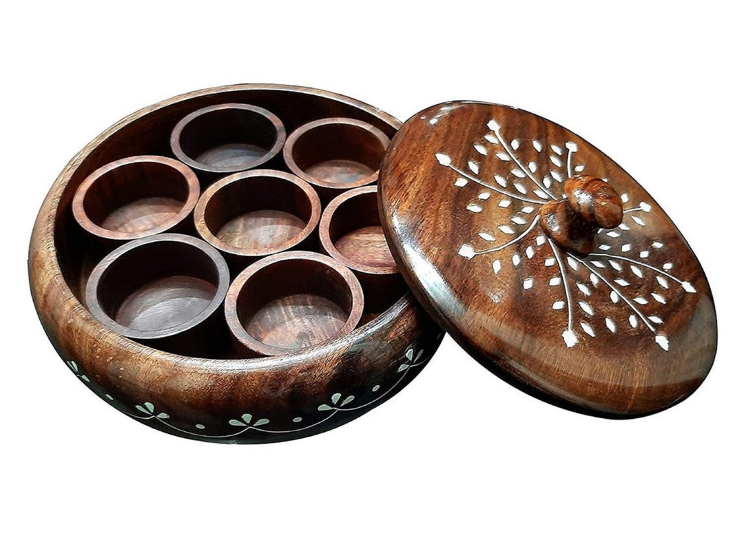 Indian Wood Spice Box Masala Dabba Utility Box Tea Bag Etsy