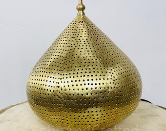 New Pierced table light, Handcrafted Moroccan Brass Table Lamp - Vintage Lamps - Art Deco Style with Opal Glass Dome Shade - Floor light