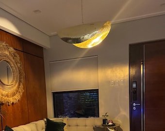 Handcrafted Moroccan Chandelier Modern Lotus Leaf Pendant Lamp -Brass Ceiling - Hammered Metal Dome -Kitchen or Living Room Pendant Lighting