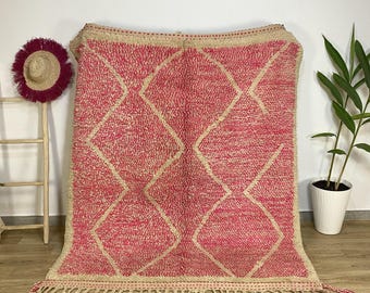 Pink MOROCCAN HANDMADE RUG, Bio Wool, Tribal Berber Rug, Wool Rug, Beniouarain Rug,authentic rug, Custom Rug, Teppich morokko,Tapis Marocain