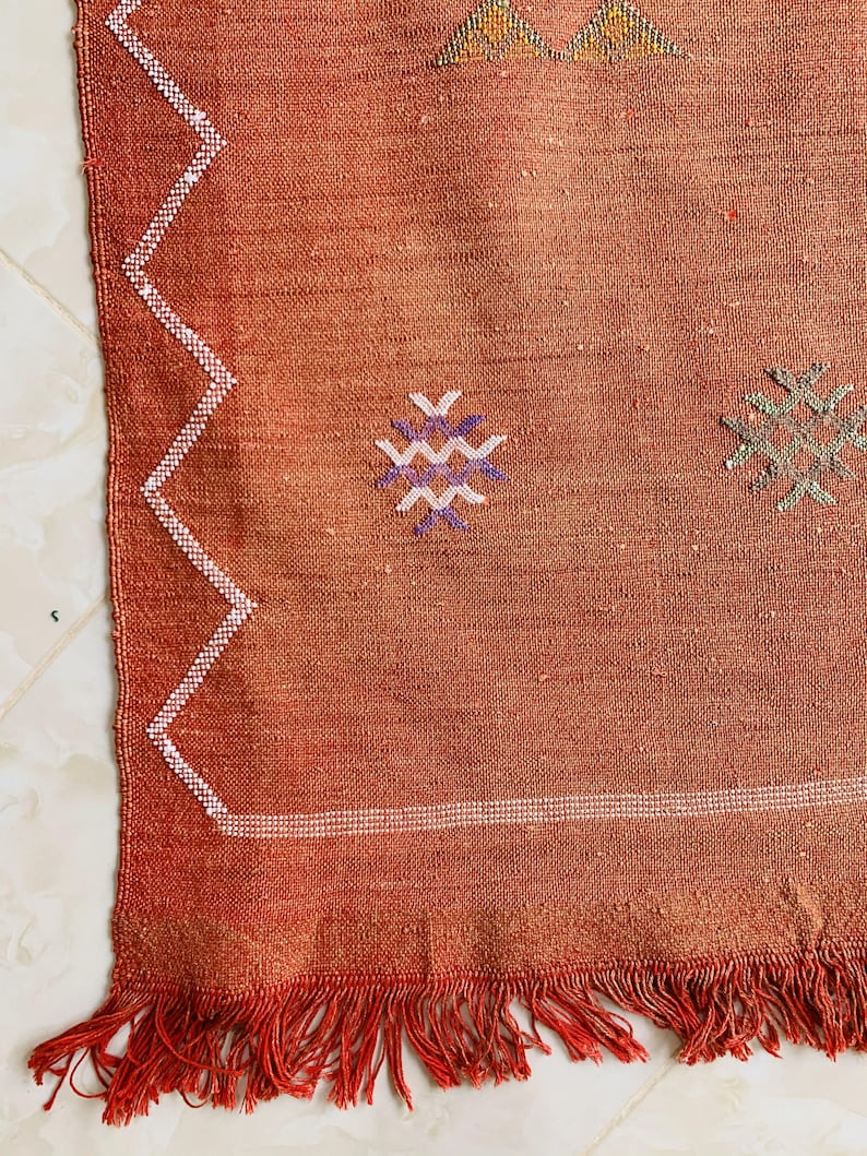 Customized Moroccan Cactus Silk Runner, Rug Carpet, Natural Lighting Colors Tribal motifs,Hand Woven Berbers from Morocco's Atlas Mountains image 3