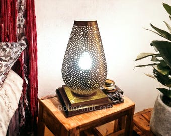 Table light, Handcrafted Moroccan Brass Table Lamp - Vintage Lamps - Art Deco Style with Opal Glass Dome Shade - Floor light,table lamp,gift