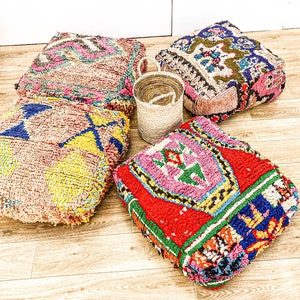 Unique, Moroccan Kilim Pouf, Floor Pouf, Vintage Moroccan Ottoman, Beni Ourain Square Pouf,Yoga Meditation Cushion,Outdoor Red Kilim Pillows