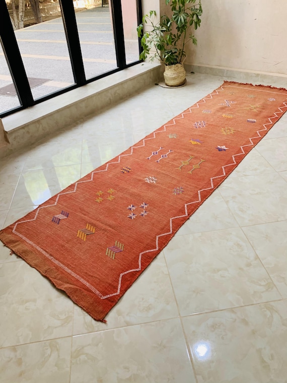 Customized Moroccan Cactus Silk Runner, Rug Carpet, Natural Lighting Colors Tribal motifs,Hand Woven Berbers from Morocco's Atlas Mountains