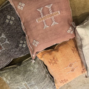 Rust Color 20x20 Cactus Silk Pillow Cover,Moroccan Boho Throw Pillows,Hand woven Berber Pillow,Colorful Decorative Sabra Cactus Silk Cushion