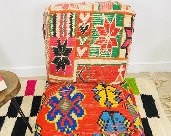 The, Moroccan Kilim Pouf, Floor Pouf, Vintage Moroccan Ottoman, Beni Ourain Square Pouf,Yoga Meditation Cushion,Outdoor Red Kilim Pillows