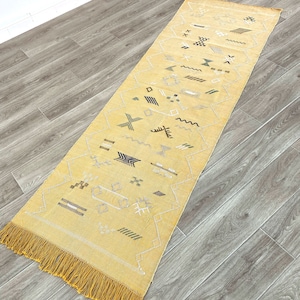 Light Yellow  Customized Moroccan Cactus Silk Runner, Rug Carpet, Natural Lighting Colors Tribal motifs,Hand Woven Morocco&#39;s Atlas Mountains