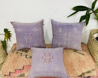 Purple Shades Cactus Silk Pillow Cover 20"x20"Throw Pillows, Hand woven Berber Pillow, Decorative Sabra Cactus Silk Cushion Cover