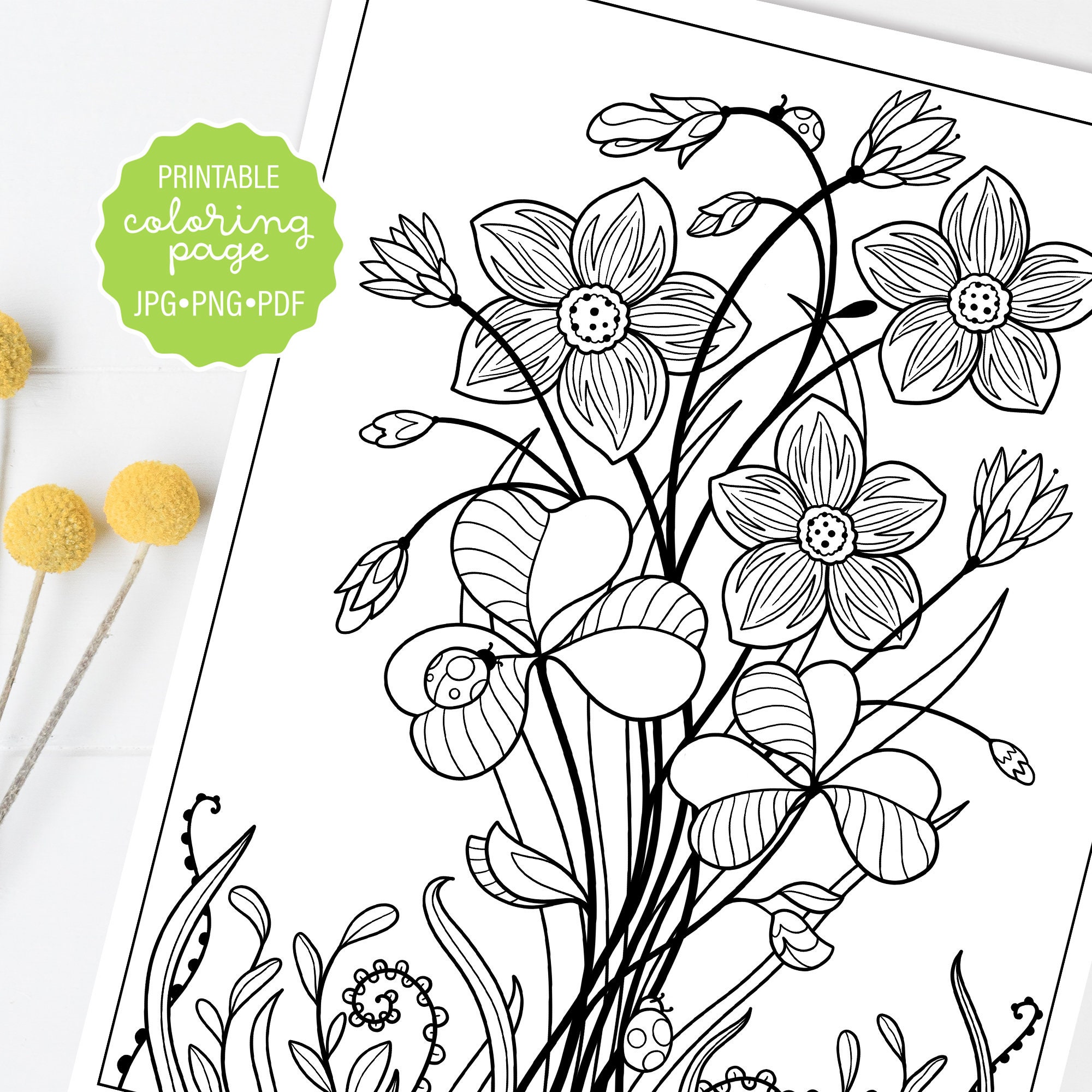 wildflower coloring page spring flower botanical coloring etsy