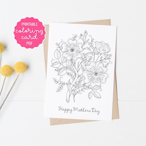 Printable Mother&#39;s Day Coloring Card and Envelope, Printable Rose Botanical Card Adult Coloring Craft