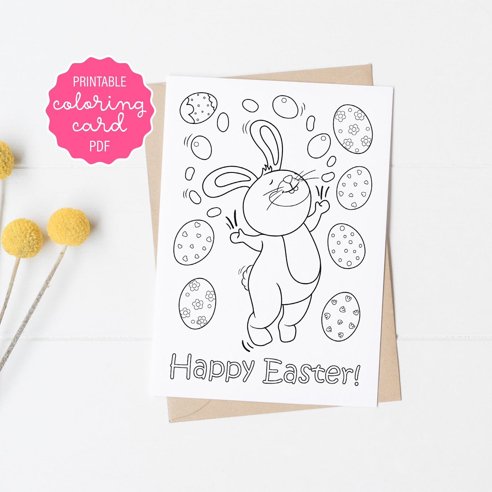 Printable Easter Bunny Card and Envelope Easter Eggs Etsy