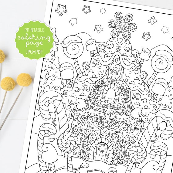 Christmas Gingerbread House Coloring Page Whimsical