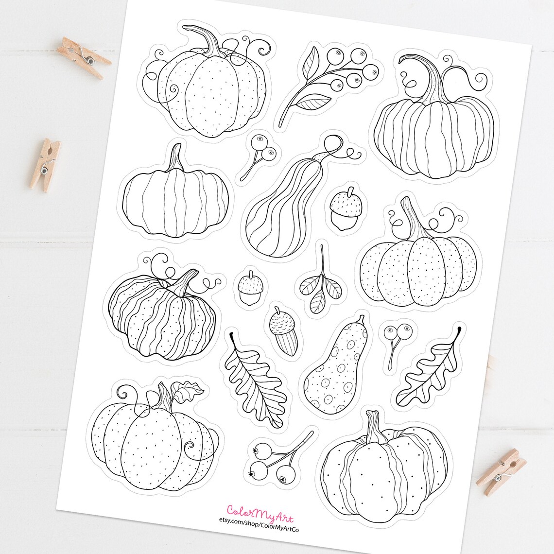 Fall Coloring Printable Stickers Pumpkin Decorative Stickers - Etsy
