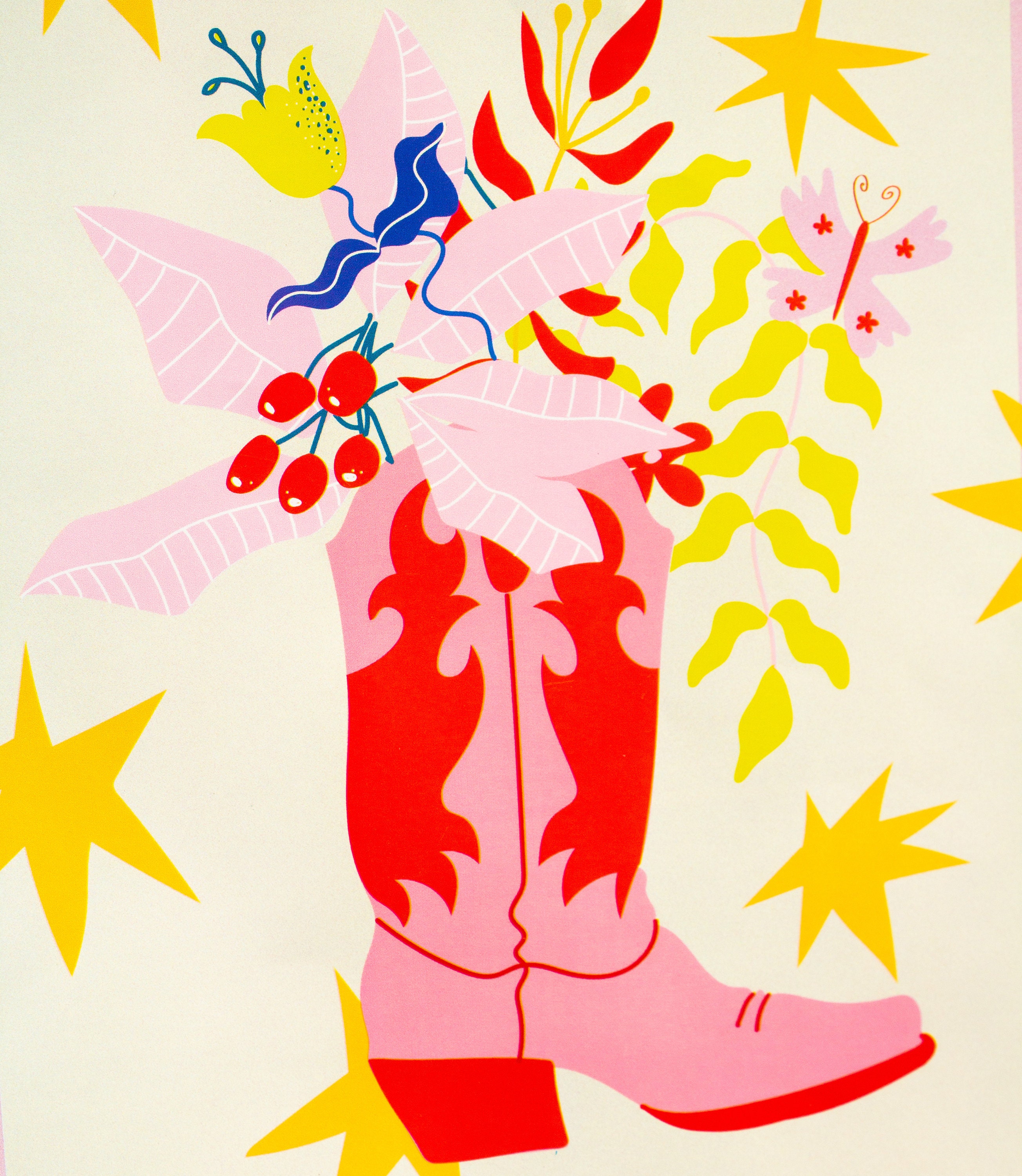 Plants in a cowboy boot print poster wall art | Etsy