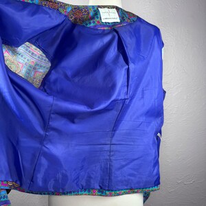 Vintage 90's Large Adrianna Papell Silk vibrant multicolored geometric blazer image 7