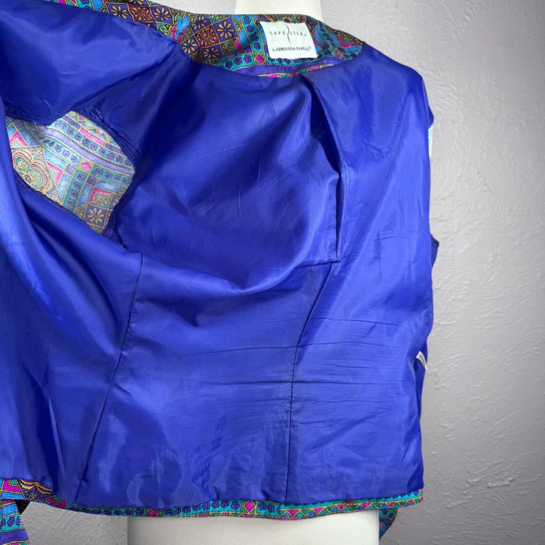 Vintage 90's Large Adrianna Papell Silk vibrant multicolored geometric blazer image 7