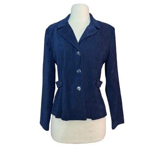 Blazer vintage de los 90 para mujer, estilo gótico, talla mediana, azul oscuro, ideal para la oficina. Talla 8.