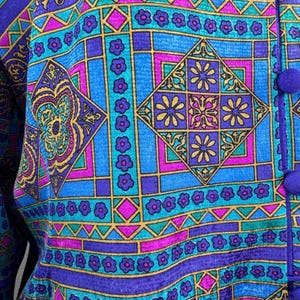 Vintage 90's Large Adrianna Papell Silk vibrant multicolored geometric blazer image 2