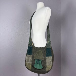Vintage 90s Moss Forest Green Patchwork Mushroom Witchy Goblin  Crossbody Bag