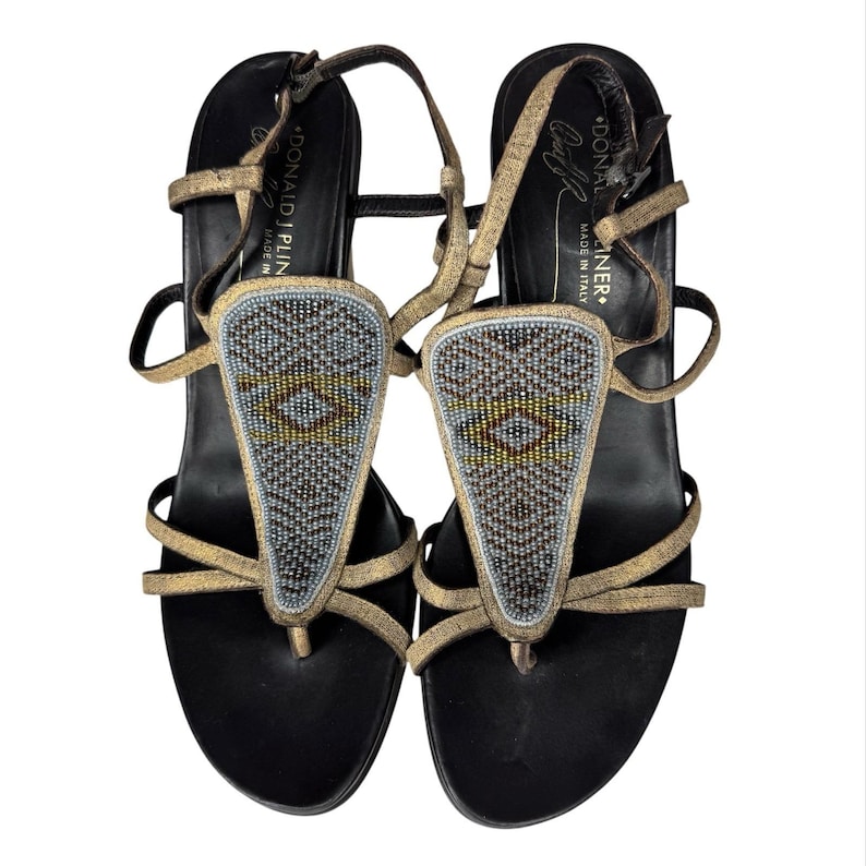 Sandalias de tacón con cuentas estilo boho de Donald J. Pliner, talla 8.5, de cuero, fabricadas en Italia. imagen 7
