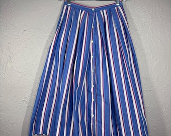 Vintage 80's women's Small 24" Cotton Red White Blue striped skirt with pockets