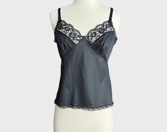 Vintage 90's minimalism  Black Lace Cami Small romantic goth satin and lace