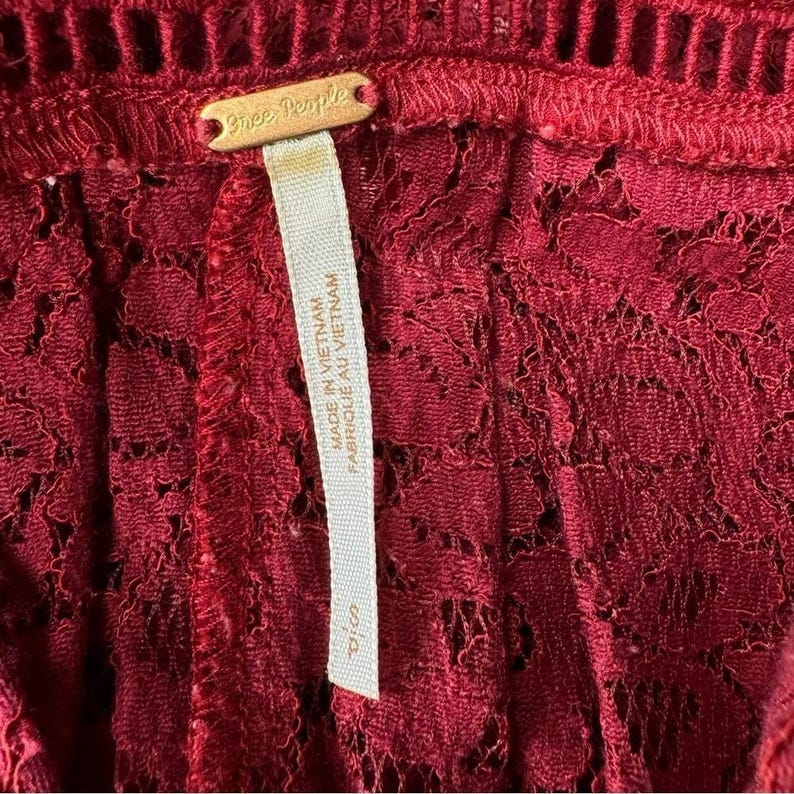 Free People Wine Burgundry Lace VNeck Lace Tunic Sm Oversized Boho Whimsigoth image 6