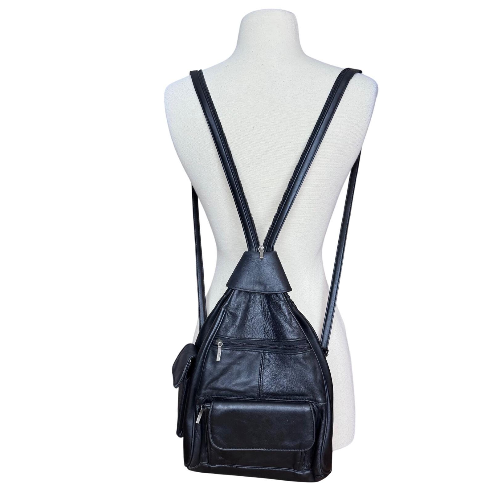 Vintage 90s Leather Backpack Black - Etsy display picture 3