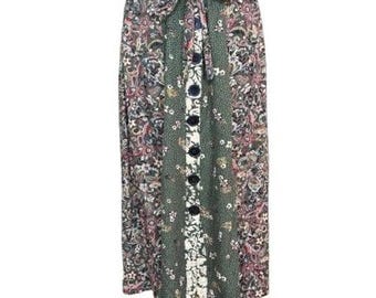 Medium Forest goblin fairy core button up midi length skirt floral earth tones