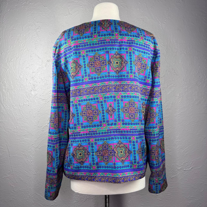 Vintage 90's Large Adrianna Papell Silk vibrant multicolored geometric blazer image 3