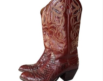Dan Post Women's sz 6.5 Genuine Python & Leather Cowgirl Boots cognac brown