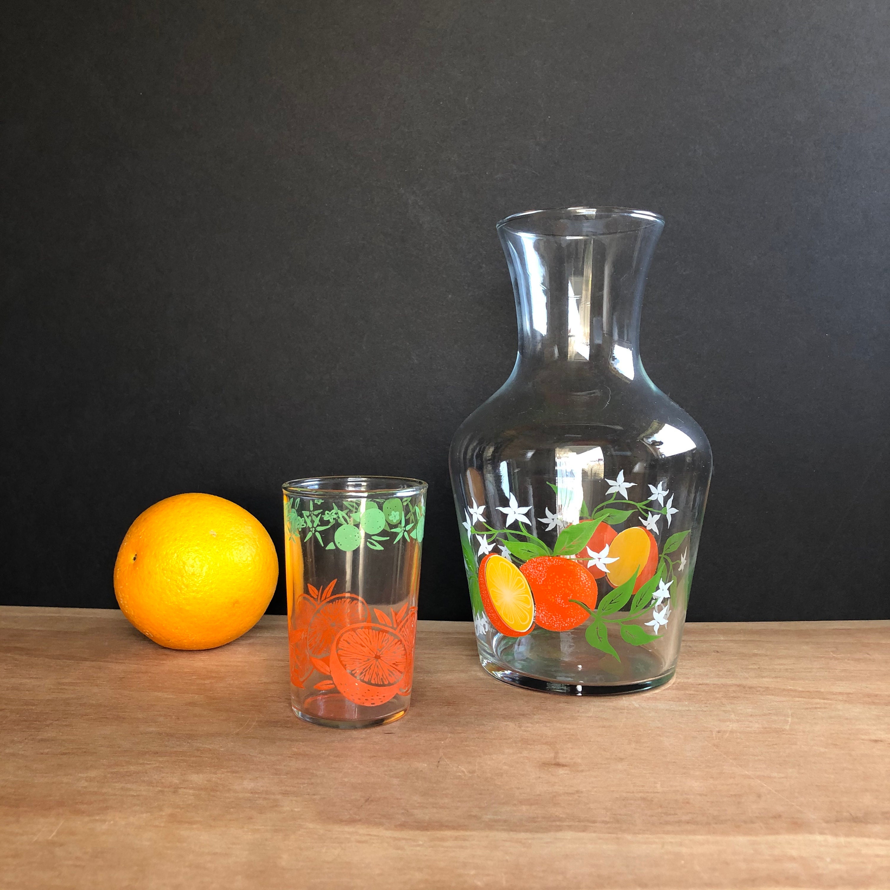 Vintage Orange Juice Jar with Juice Glass Etsy