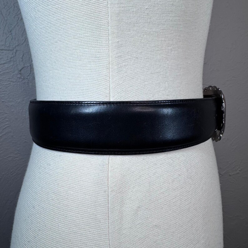 Vintage 1994 small Brighton, silver and black leather belt Goth Western Boho image 5