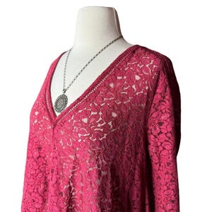Free People Wine Burgundry Lace VNeck Lace Tunic Sm Oversized Boho Whimsigoth image 5