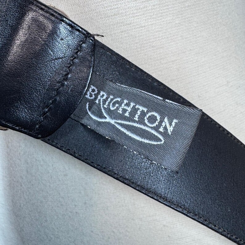 Vintage 1994 small Brighton, silver and black leather belt Goth Western Boho image 7
