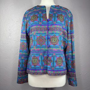 Vintage 90's Large Adrianna Papell Silk vibrant multicolored geometric blazer image 1