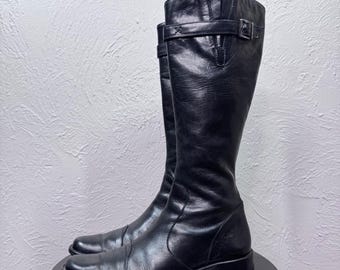 Vintage Paul Green Low Heel Black Leather Riding Boots UK 5.5 US 8 90's Minimal