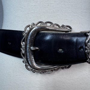 Vintage 1994 small Brighton, silver and black leather belt Goth Western Boho image 3