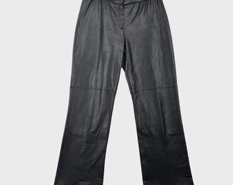 Vtg Women's 90's minimalism Black Real Leather Pants Size 8 Fits 32" Waist